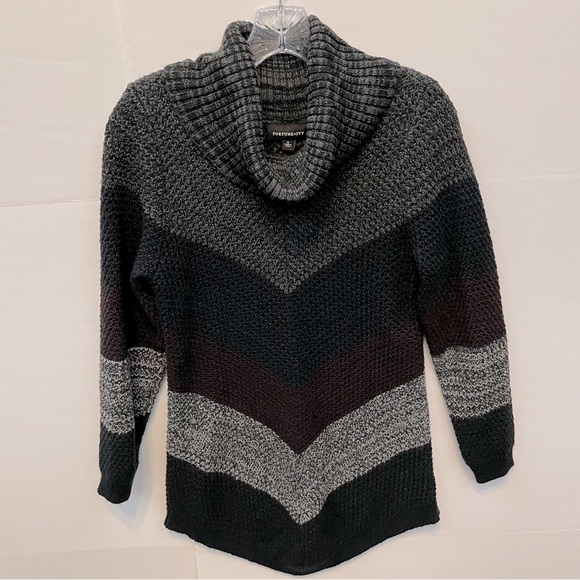 Fortune Ivy Multicolor Chevron Colorblock Long Sleeve Cowl Neck Sweater Sz M - Picture 1 of 7